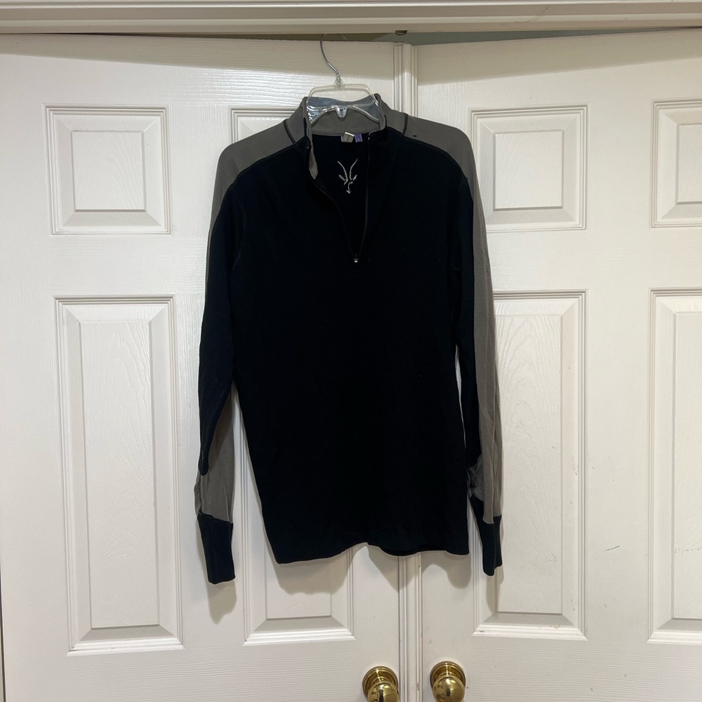 Ibex Sweater Womens L Black Gray 1/4‎ Zip Pullover Merino Wool Read below